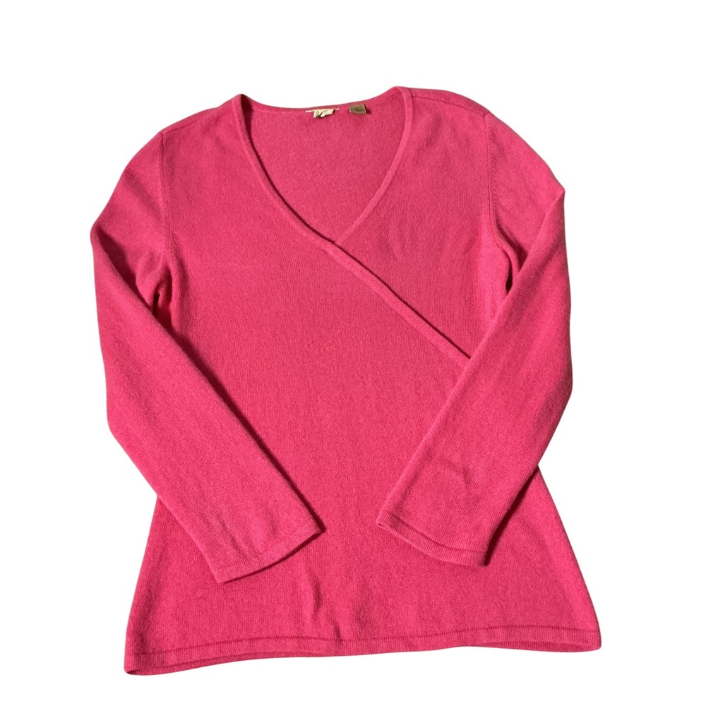 Caslon Cashmere Faux Wrap V-Neck Sweater Womens S Pink Long Sleeve Ribbed Trim